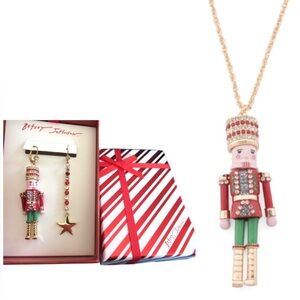 BETSEY JOHNSON SET Christmas Holiday Nutcracker Earrings & Necklace NEW NWT